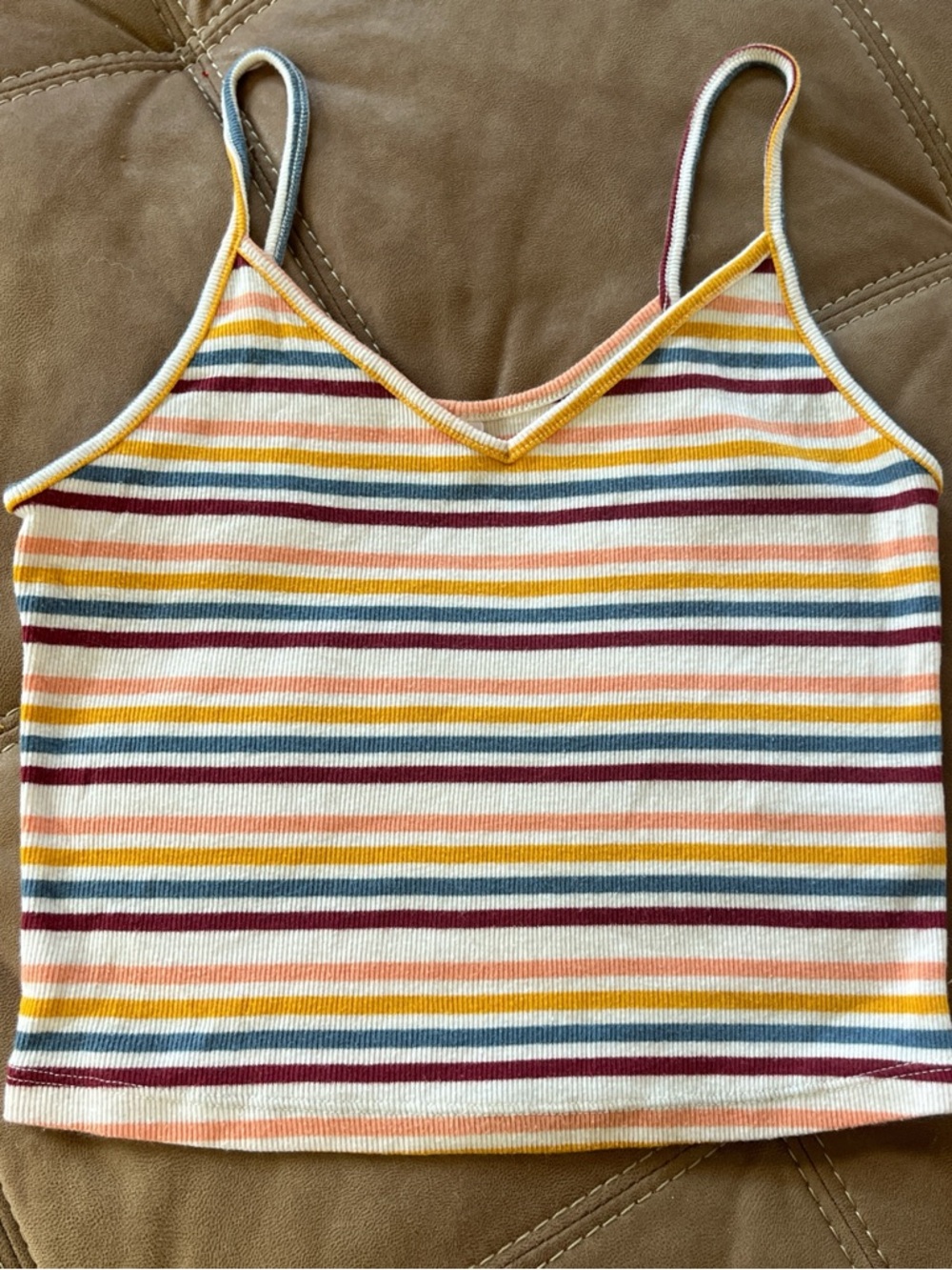 Colsie Ribbed Striped Tank in Peach, Mustard, Navy & Burgundy